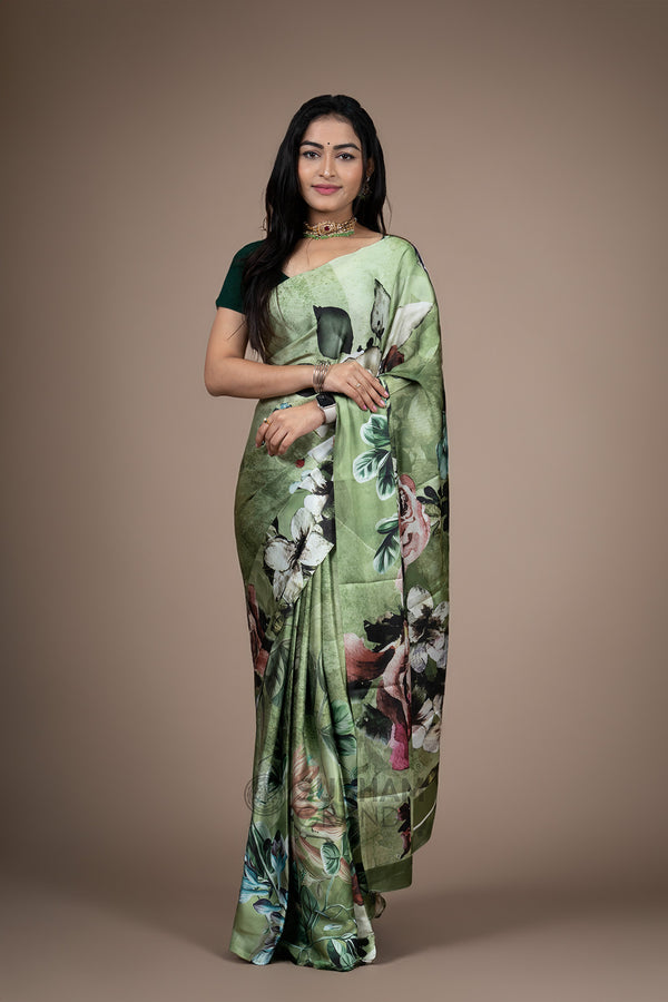 Jute silk floral print saree
