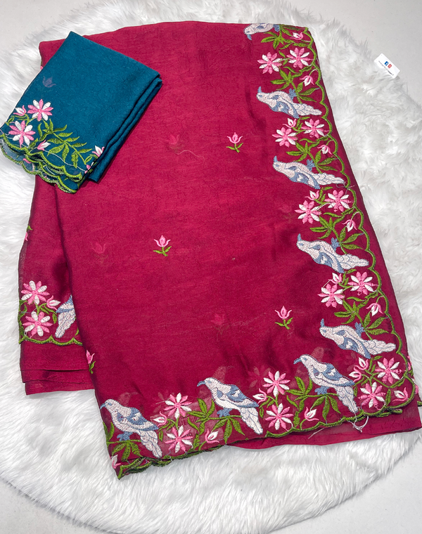 Crushing Georgette Silk Saree