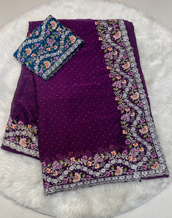 Purple Silk Work Saree