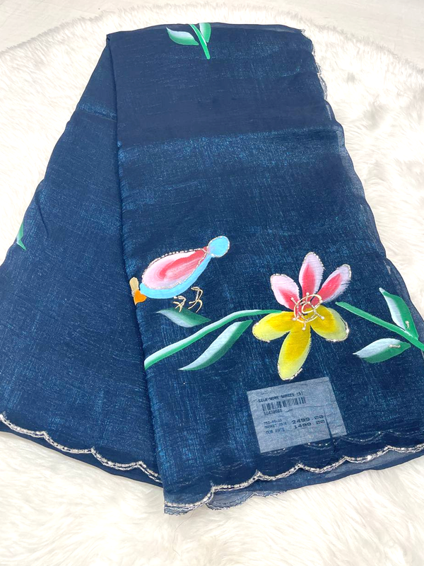 Navy Blue Silk Work Saree