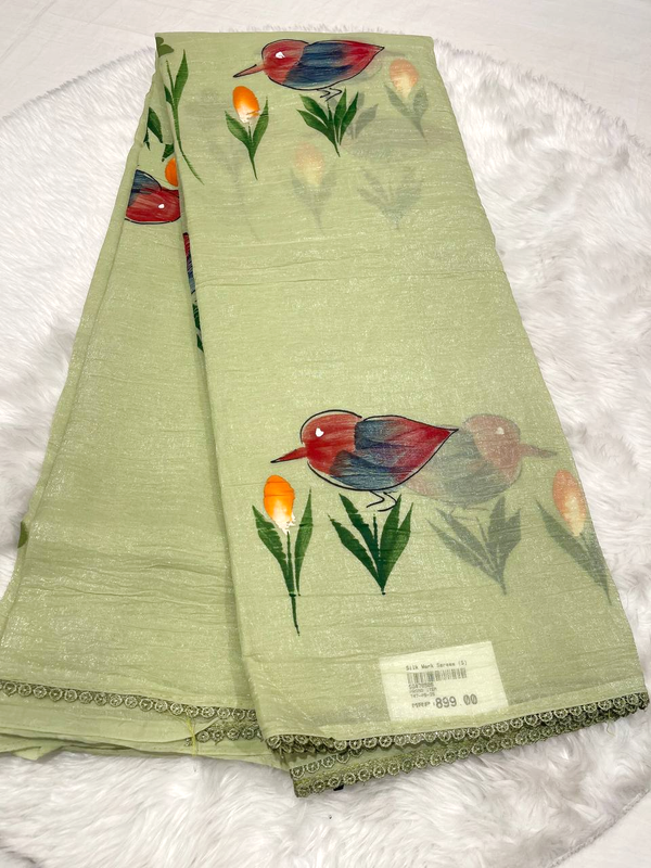 Pista Green Silk Work Saree