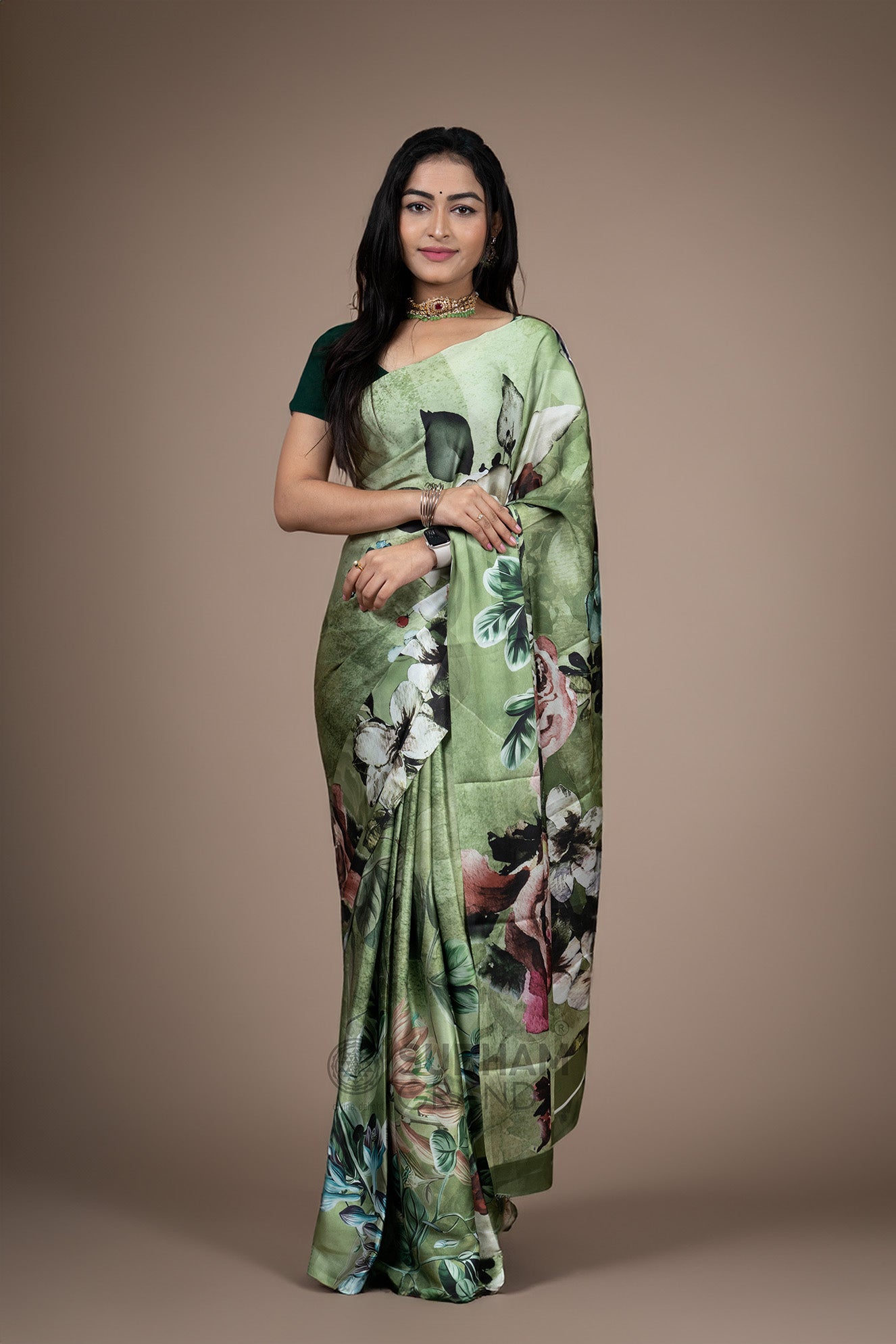 Soft Tussar Silk Saree with all Over Beautiful Print and Contrat Flora –  Dresso.in