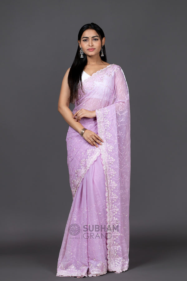 Blush pink thread work saree