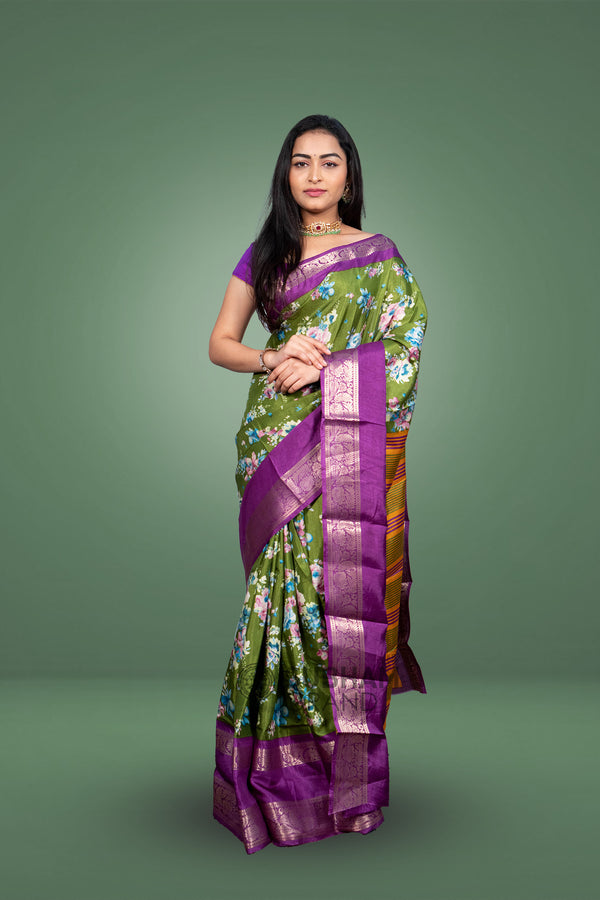 Dola silk digital floral print work saree ( 50% OFF )