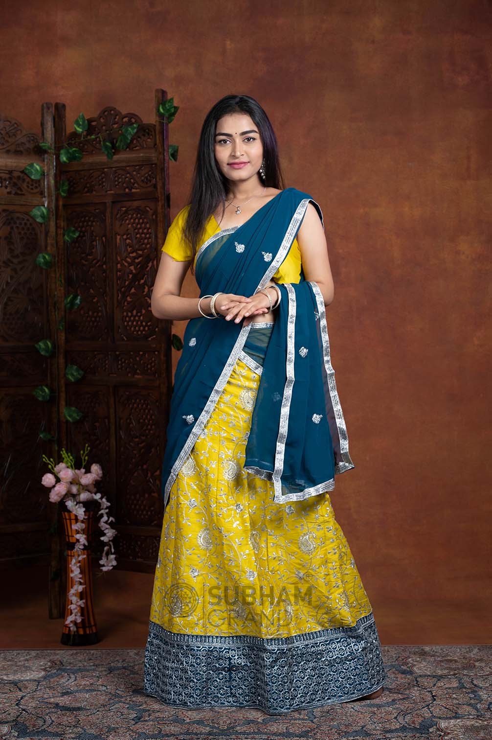 Apurva Fashions - Grand Kanchi Pure Silk Half Saree with maggam work blouse  and chiffon dupatta | Facebook