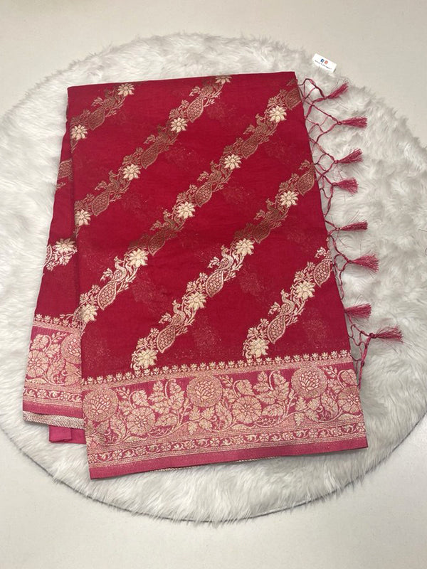 Diagonal Zari Stripes Banarasi Jute Saree