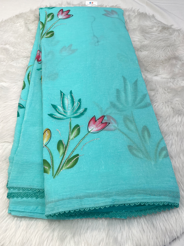 Aqua Brush Painting Saree