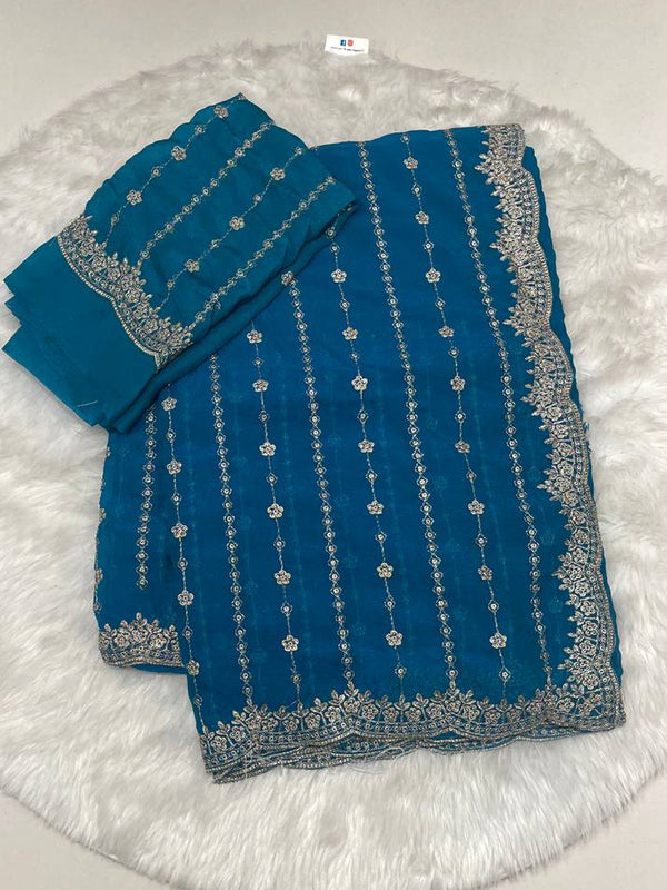 Teal Blue Space Silk Saree