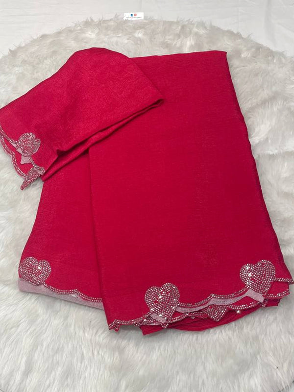 Chiffon Crape Heart Cut Work Saree