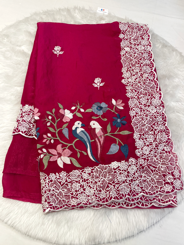 Face Silk Bird Threadwork Saree