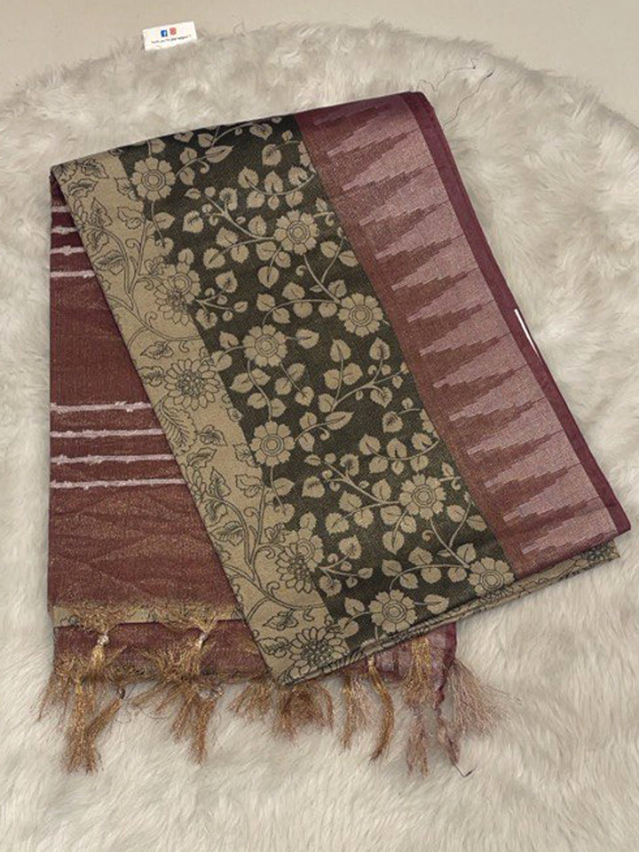 Teal blue jute silk saree with silver tissue temple border and floral peacock motifs for festivals