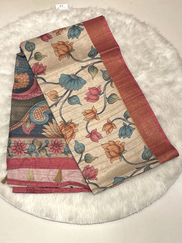 Jute Tussar Floral Saree