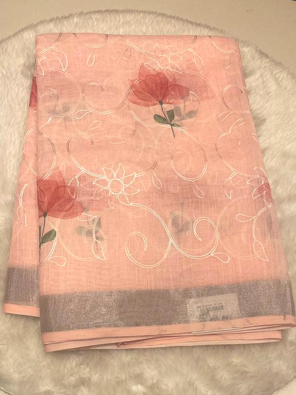 Blush Bloom Linen Cotton Saree