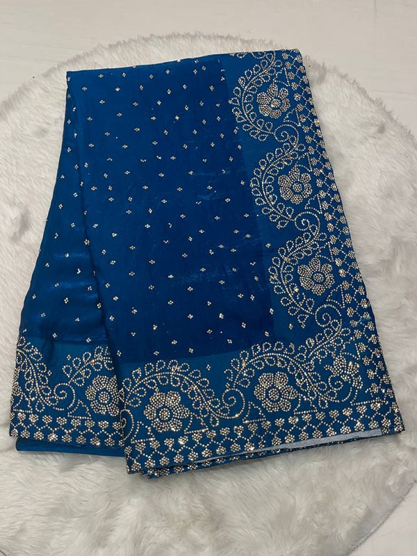Mushroom Silk Kundan Work Saree