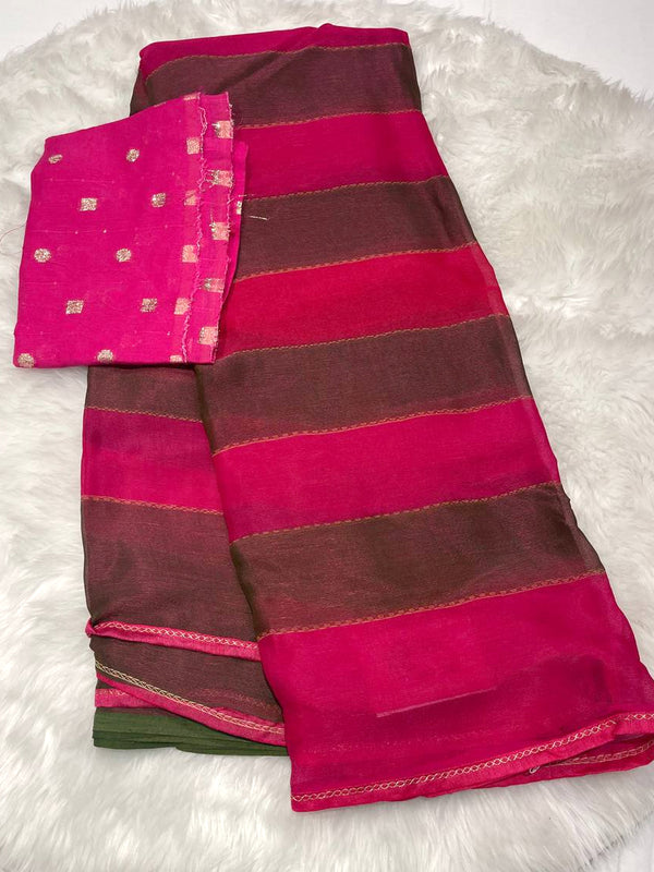 Stripes Double Colour Chiffon Silk Saree