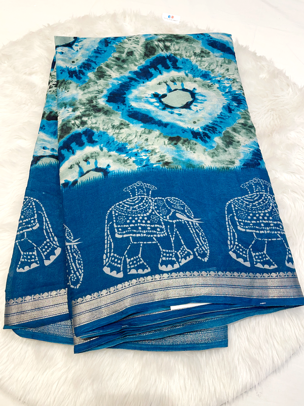 Vibrant Shibori Silk Elephant Saree