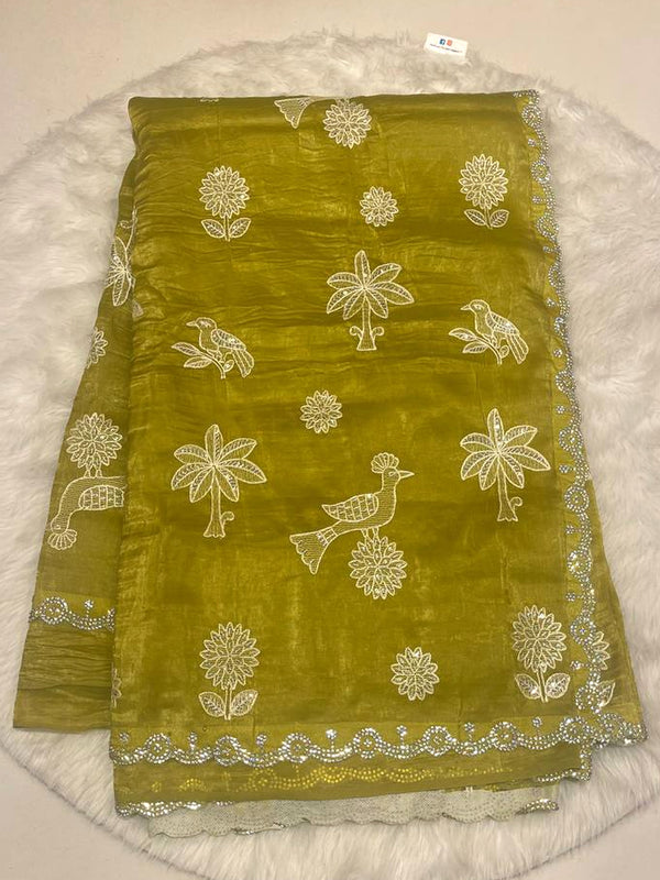 Space silk Garden Thread Work Saree