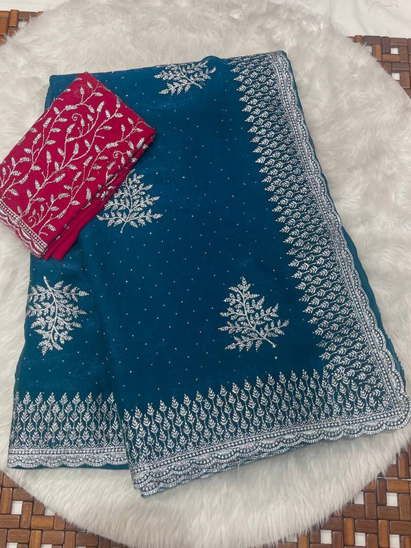 Space Silk Silver Cut Work Saree