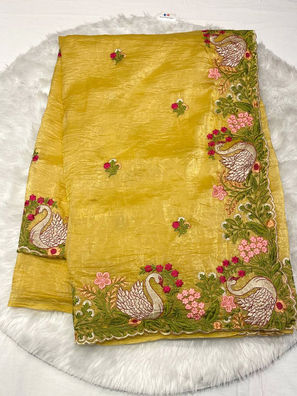 Space Silk Swan Thread Work Saree