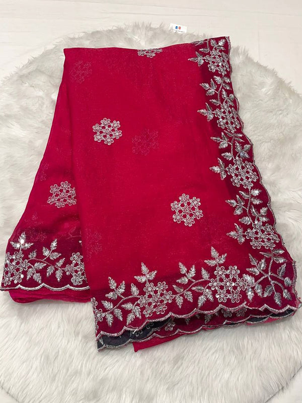Silver Cut Work Space Silk Saree