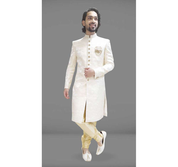 Cream Color Partywear Sherwani Dhoti Pant Set