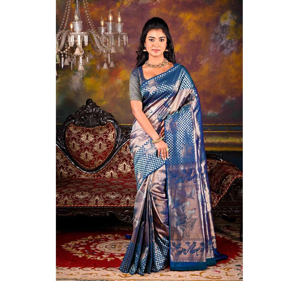 Buy Uppada Pure Silk Pattu Saree with Blouse piece (Purple Violet and Green  Free Size) at Amazon.in