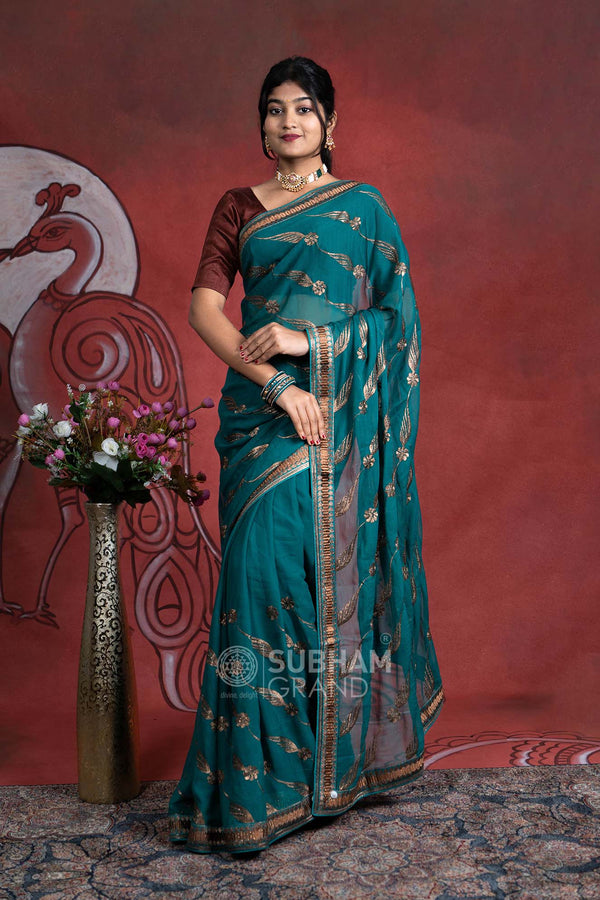 Dynasty Green And Copper Color Georgette Saree
