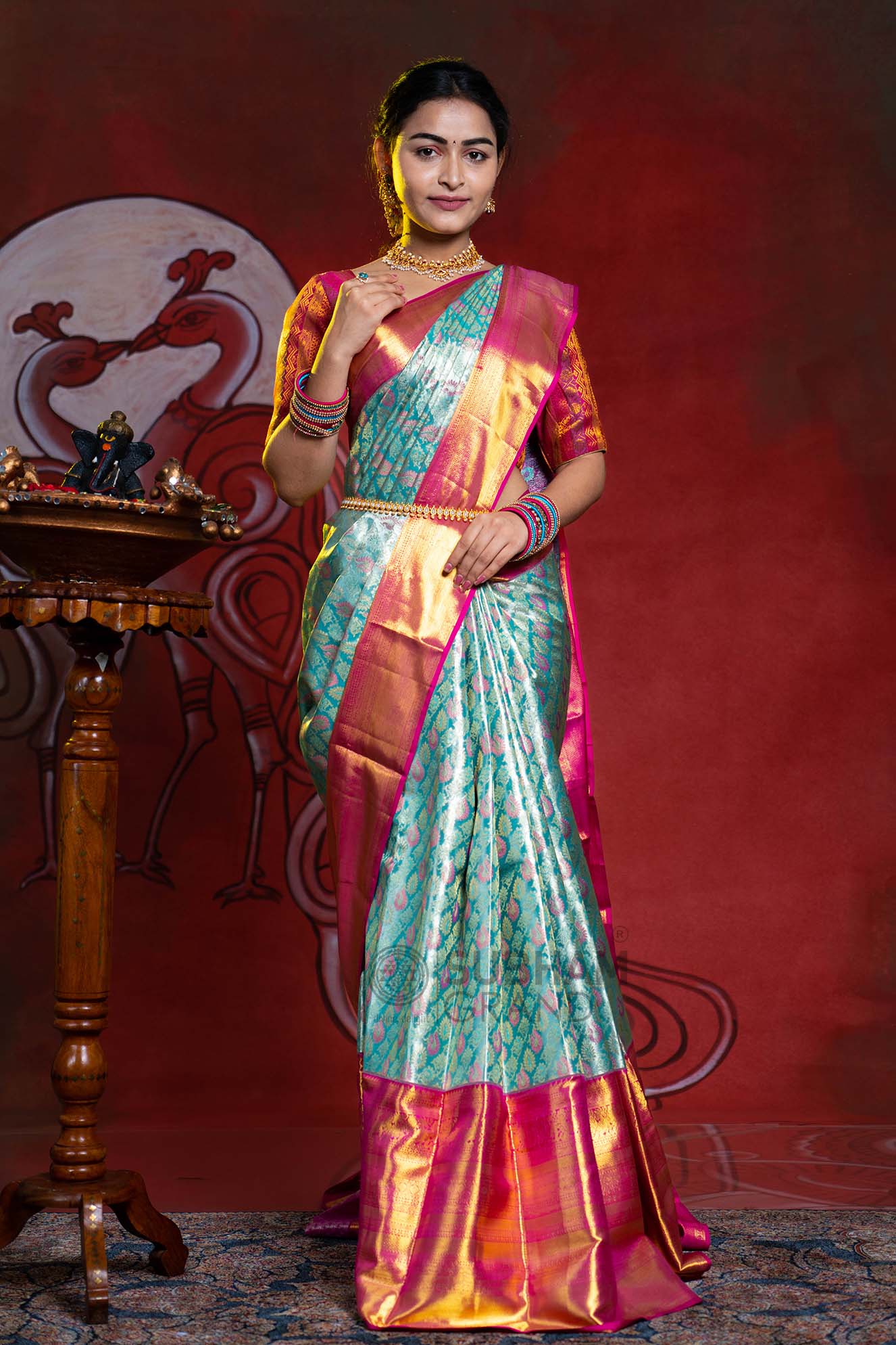 Red Rouge Handwoven Chanderi Meenakari Pattu Silk Saree – Faburra