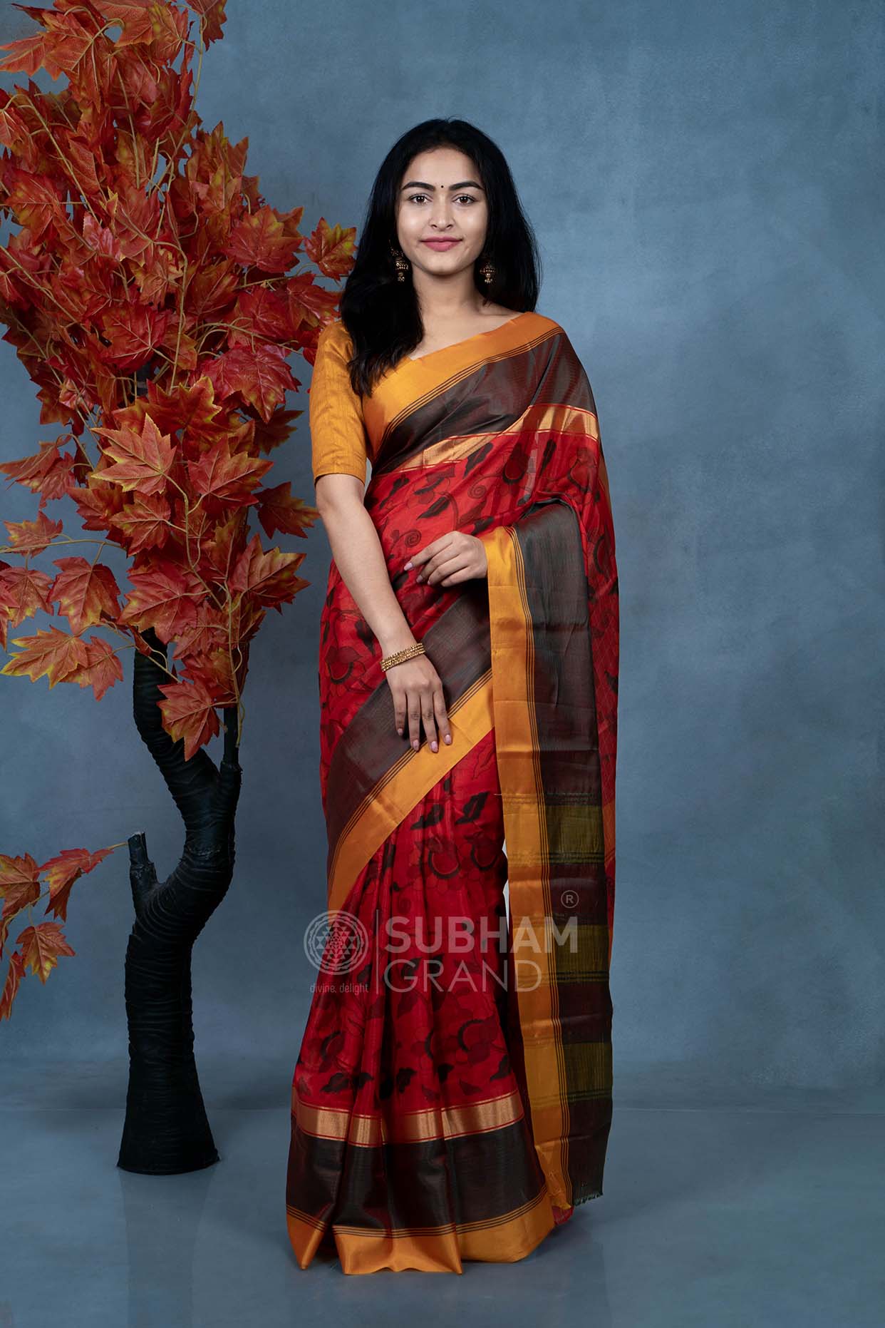 Pure soft silk saree dual shade of mustard yellow and blue with plain –  Prashanti Sarees